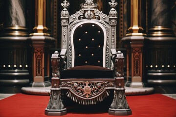 Aufkleber - A regal throne sitting on top of a vibrant red carpet. Perfect for adding a touch of elegance and luxury to any design.