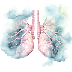 Wall Mural - Watercolor-Style a human lungs made of white white clouds, white Background