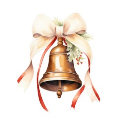 Wall Mural - Watercolor-Style bell with ribbon with White Background