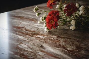 Poster - A beautiful arrangement of red and white flowers displayed on a table. Suitable for various occasions and decorations
