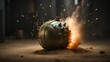 Transport yourself into the heart of an extraordinary moment captured in this intense image, showcasing the detonation of an unconventional grenade. The scene unfolds with a burst of vibrant and dynam