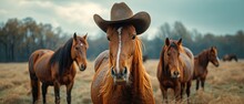Horses And Ponies Wearing Cowboy Hats