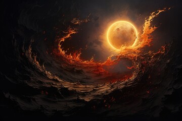 Poster - A captivating image of a spiral of fire with the sun at its center. Perfect for adding a dynamic element to various designs and projects