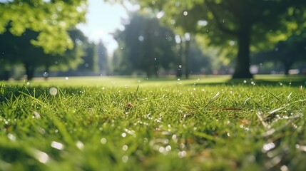 Aufkleber - A picture of a field of grass with trees in the background. Suitable for nature and landscape themes