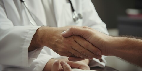 Aufkleber - A doctor and a patient shake hands in a medical setting. Suitable for healthcare and doctor-patient relationship themes