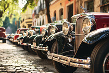 A Row Of Old Cars Parked On A Street