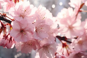 Poster - A close-up view of a bunch of pink flowers. This image can be used for various purposes