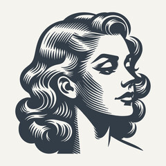 Wall Mural - Retro girl profile. Vintage woodcut engraving style vector illustration.