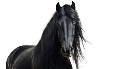 Aufkleber - A black horse with long hair standing in front of a white background. This picture can be used for various purposes