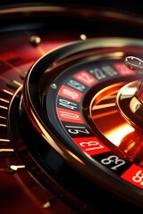 Poster - A detailed close up of a casino roulette wheel. Perfect for illustrating the excitement and glamour of gambling. Ideal for use in casino-related articles or promotional materials