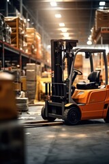 Poster - A forklift is parked in a warehouse. Suitable for industrial and logistics concepts
