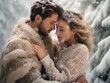 © SaroStock - Couple standing together in a winter wonderland and snowflakes falling