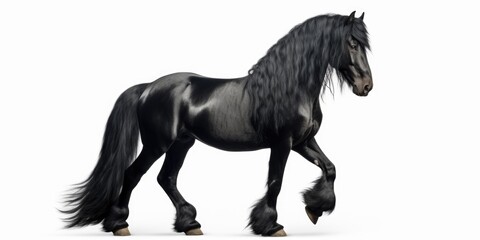 Aufkleber - A black horse with a long mane walking gracefully. Ideal for equestrian enthusiasts and nature-themed designs