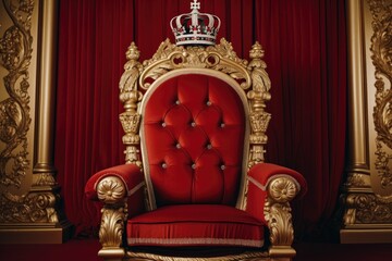 Aufkleber - A red chair with a crown on top. Perfect for adding a regal touch to any space