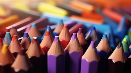 Poster - A detailed view of a collection of vibrant colored pencils. Perfect for creative projects and educational materials