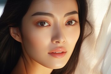 Poster - A woman with long black hair and brown eyes. Suitable for beauty and fashion-related projects