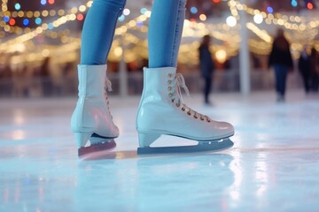 Aufkleber - Ice skates resting on a pristine skating rink. Perfect for winter sports or recreational activities.