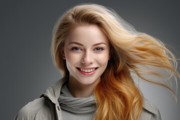 Aufkleber - A woman with blonde hair smiling for the camera. Suitable for various uses