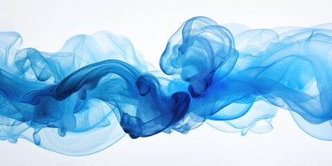 Poster - Blue smoke captured in a close-up shot on a white background. Ideal for adding a mystical and ethereal touch to your designs