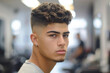 © vejaa - Portrait of attractive young man with new modern haircut low fade in hair salon