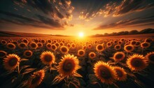 Sunset Splendor In The Sunflower Fields