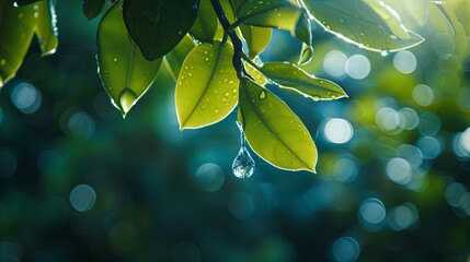 Wall Mural - Leaf forest wood under rain wallpaper background