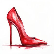 Watercolor-Style Designer Red Stiletto Heels With White Background.
