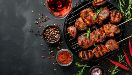 Wall Mural - Pieces of freshly raw meat for grilling. Beef and pork meat with spirals.