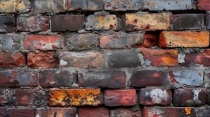 Poster - Vibrant red bricks, held together by sturdy mortar, create a striking wall that stands as a testament to the strength and endurance of building materials in the great outdoors