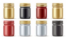 Set Of Metal Screw Cap For Glass Or Plastic Bottle. Jar Lids. Realistic Vector Illustration Isolated On White Background