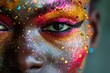 © Ivy - Close up view of female eye with bright multicolored fashion makeup.
