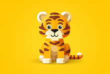 Flat Vector Animal Logo Of Happy Tiger Lego 