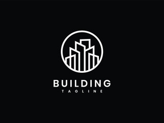 Wall Mural - The building logo is made with minimalist lines and circles on a black background