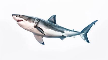 Wall Mural - Great white shark on a white background. Generative Ai