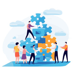 Wall Mural - Teamwork. In the style of a flat minimalist colors SVG vector