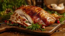 Smoked Turkey Breast, Featuring A Golden-brown Skin And Tender, Juicy Meat