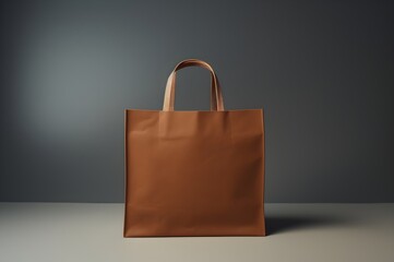 Shopping bag on empty black wall background. Generative AI 