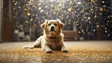 Against A Canvas Of Falling Confetti, The Dog's Bark Harmonizes With The Cat's Purr, Creating A Symphony Of Celebration That Resonates Against The Tranquil White Background.