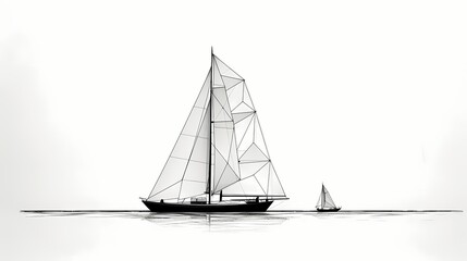 Wall Mural - Contemporary black and white line drawing of a sailboat, emphasizing the simplicity and elegance of nautical design