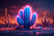 A neon illustration of a blue purple cactus.  Created with generative AI.