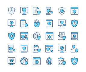 Wall Mural - Antivirus icons set. Vector line icons. Blue color outline stroke symbols. Modern concepts