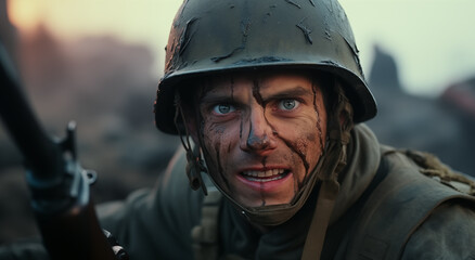 Cinematic of World War II soldiers. Military operation and War Concept. Generative Ai.