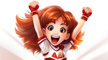A Vector Cartoon Kid In A Cheerleader Uniform, Cheering At A Game.