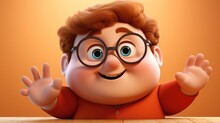 A Chubby 3D Cartoon Kid With Big Round Eyes And A Friendly Wave.
