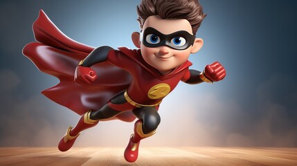 Canvas Print - A 3D cartoon kid dressed as a superhero, striking a heroic pose.