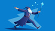 Dynamic wizard vector illustration with magic wand in action