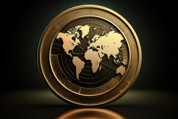 Poster - A vector graphic of a coin with a globe inside, portraying the concept of global currency and international financial interconnectedness. Generative Ai.
