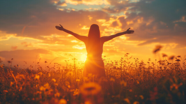 Person Standing in Field With Arms Outstretched, Finding Solace in Nature
