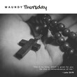 Composition of maundy thursday text over hand holding rosary