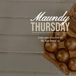 Composition of maundy thursday text over gold eggs on wooden background